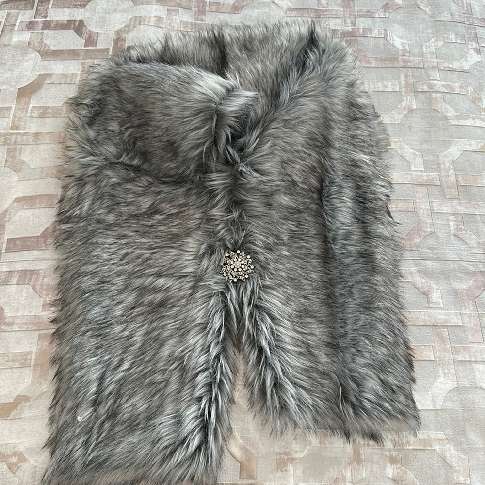 Faux fur shawl with pin